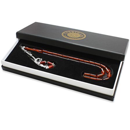 Kararmaz Metal Püsküllü Kesme Kesim Kırmızı Ateş Kehribar Tesbih