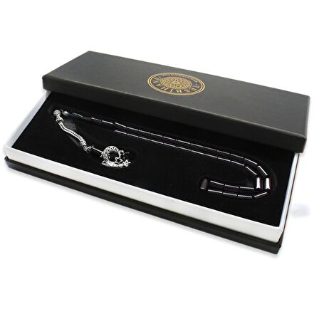 Kararmaz Metal Püsküllü Kesme Kesim Turkuaz-Siyah Ateş Kehribar Tesbih