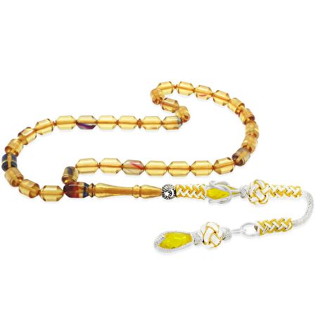 Bakır Kazaz Püsküllü Uçlu Kapsül Kesim Şeffaf Bonibon Ateş Kehribar Tesbih