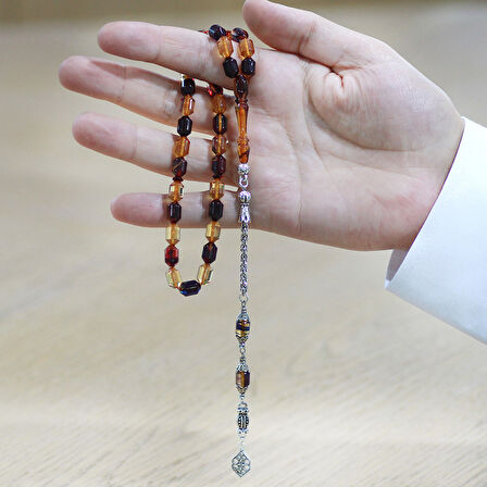 Kararmaz Metal Arnavut Püsküllü Uçlu Kapsül Kesim Bonibon Ateş Kehribar Tesbih