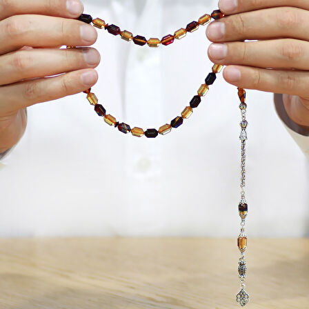 Kararmaz Metal Arnavut Püsküllü Uçlu Kapsül Kesim Bonibon Ateş Kehribar Tesbih