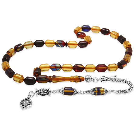 Kararmaz Metal Arnavut Püsküllü Uçlu Kapsül Kesim Bonibon Ateş Kehribar Tesbih