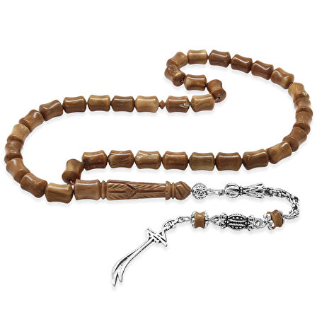 Kararmaz Metal Arnavut Zincir Püsküllü Zülfikar Uçlu İmame İşçilikli Koyu Kahverengi Kuka Tesbih