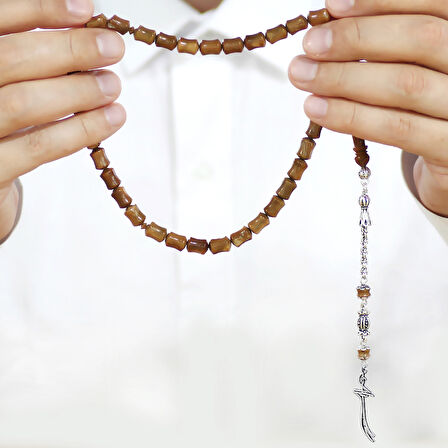 Kararmaz Metal Arnavut Zincir Püsküllü Zülfikar Uçlu İmame İşçilikli Koyu Kahverengi Kuka Tesbih