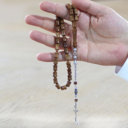 Kararmaz Metal Arnavut Zincir Püsküllü Zülfikar Uçlu İmame İşçilikli Koyu Kahverengi Kuka Tesbih