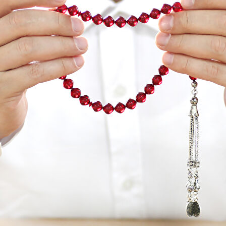 Kararmaz Metal Mecidiye Püsküllü İstanbul Kesim Bayrak Kırmızı Ateş Kehribar Tesbih