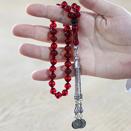 Kararmaz Metal Mecidiye Püsküllü İstanbul Kesim Bayrak Kırmızı Ateş Kehribar Tesbih