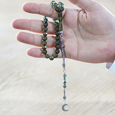 Kararmaz Metal Ayyıldız Püsküllü Küre Kesim Su Yeşili Ateş Kehribar Tesbih