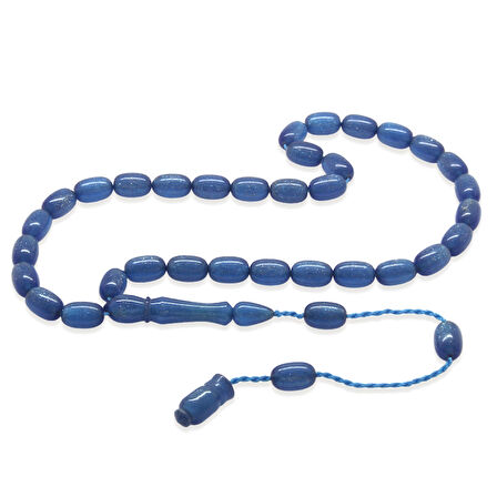 Sistemli Özel Kesim Sedefli Mavi Sıkma Kehribar Tesbih