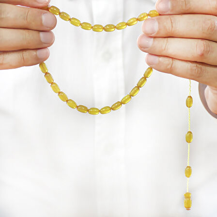 Sistemli Özel Kesim Sedefli Sarı Ateş Kehribar Tesbih