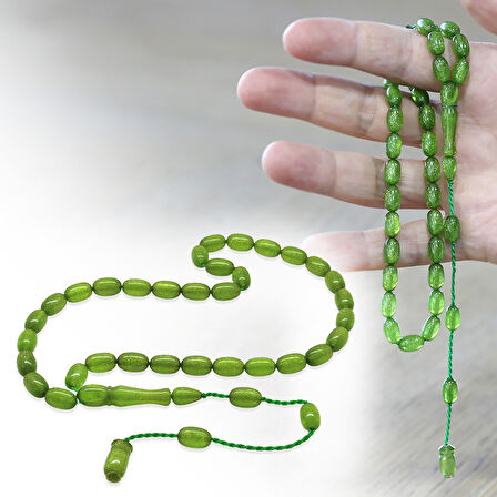 Sistemli Özel Kesim Sedefli Yeşil Ateş Kehribar Tesbih