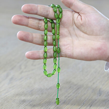 Sistemli Özel Kesim Sedefli Yeşil Ateş Kehribar Tesbih