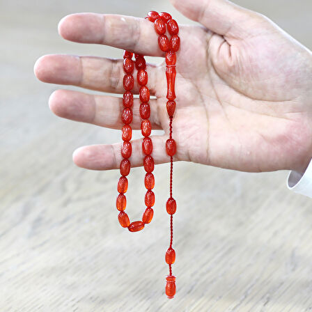 Sistemli Özel Kesim Sedefli Turuncu Ateş Kehribar Tesbih