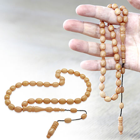 Sistemli Arpa Kesim Krem Rengi Sıkma Kehribar Tesbih