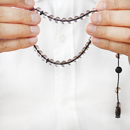 Sistemli Küre Kesim Sürmeli İmame Kombinli Şeffaf Ateş Kehribar Tesbih