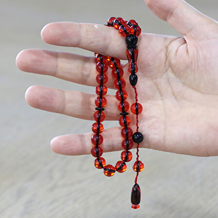 Sistemli Küre Kesim Kırmızı Ateş Kehribar Tesbih