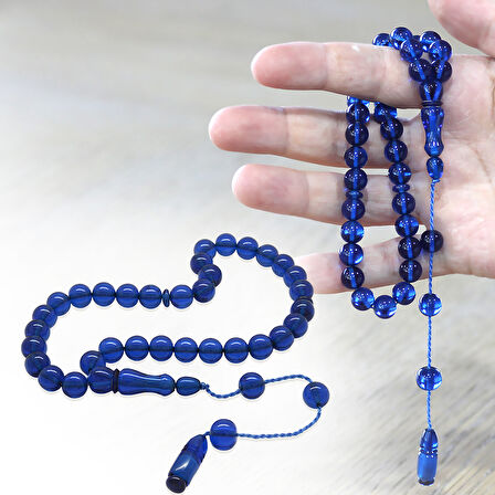 Sistemli Küre Kesim Lacivert Sıkma Kehribar Tesbih