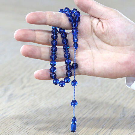 Sistemli Küre Kesim Lacivert Sıkma Kehribar Tesbih