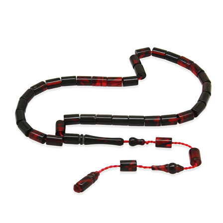 Sistemli Kesme Kesim Kırmızı Siyah Mini Boy Ateş Kehribar Tesbih