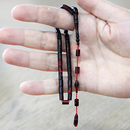 Sistemli Kesme Kesim Kırmızı Siyah Mini Boy Ateş Kehribar Tesbih