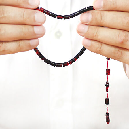 Sistemli Kesme Kesim Kırmızı Siyah Mini Boy Ateş Kehribar Tesbih