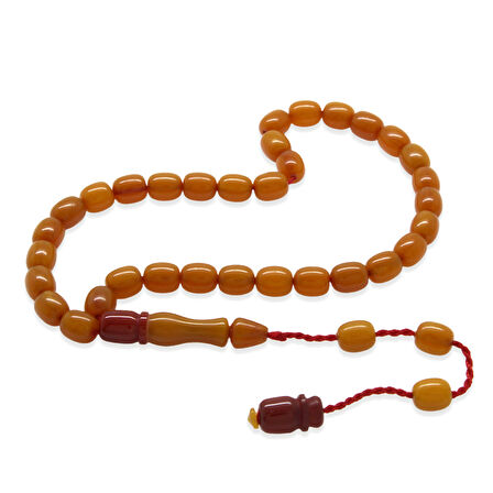 Sistemli Küp Kesim Çift Renk İmameli Bilek Boy Koyu Bal Rengi Ateş Kehribar Tesbih