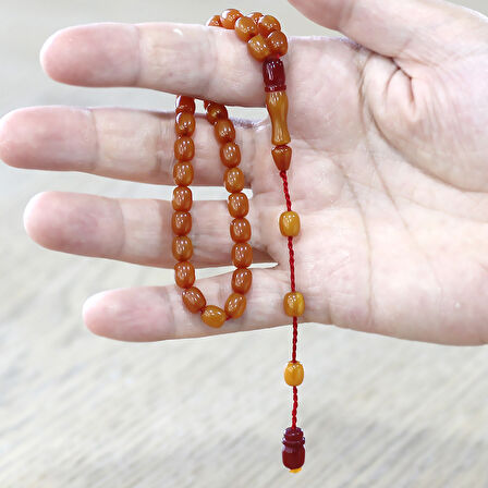 Sistemli Küp Kesim Çift Renk İmameli Bilek Boy Koyu Bal Rengi Ateş Kehribar Tesbih