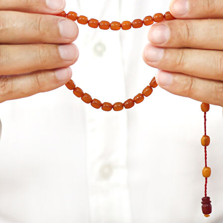 Sistemli Küp Kesim Çift Renk İmameli Bilek Boy Koyu Bal Rengi Ateş Kehribar Tesbih