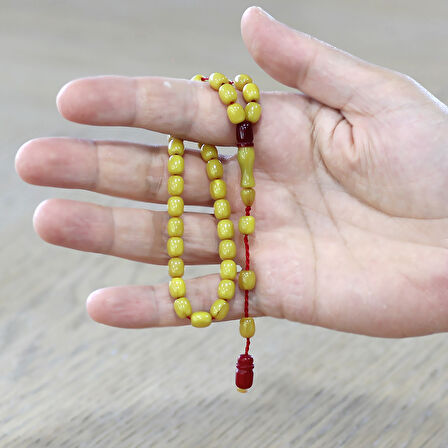 Sistemli Küp Kesim Çift Renk İmameli Bilek Boy Yeşil Ateş Kehribar Tesbih