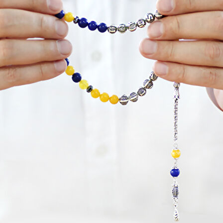 Kararmaz Metal Arnavut Zincir Püsküllü Küre Kesim Kişiye Özel İsim Yazılı Sarı Lacivert Jade Doğaltaş Taraftar Tesbih