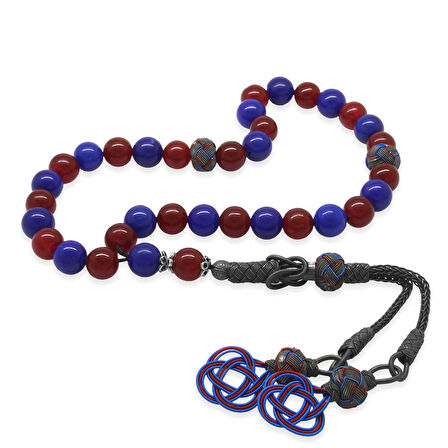 1000 Ayar Gümüş Kazaz Püsküllü Küre Kesim Bordo Mavi Jade Doğaltaş Taraftar Tesbih