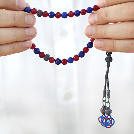 1000 Ayar Gümüş Kazaz Püsküllü Küre Kesim Bordo Mavi Jade Doğaltaş Taraftar Tesbih