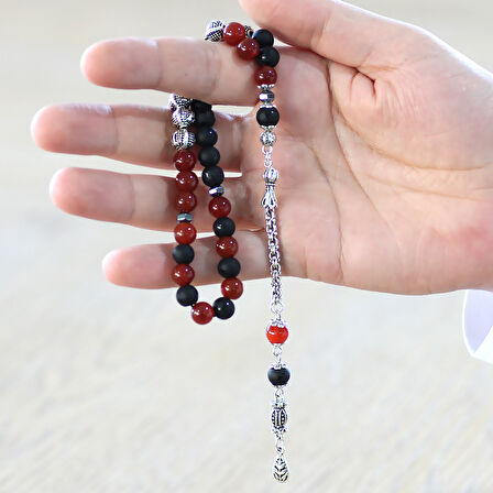 Kararmaz Metal Arnavut Zincir Püsküllü Küre Kesim Kişiye Özel İsim Yazılı Kırmızı Siyah Ayyıldız Oniks Akik Doğaltaş Taraftar Tesbih