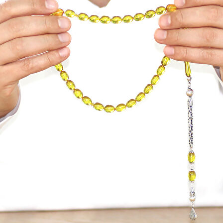 925 Ayar Gümüş Kral Zincir Püsküllü Sülün İmame Beyzi Kesim Sarı Katalin Tesbih