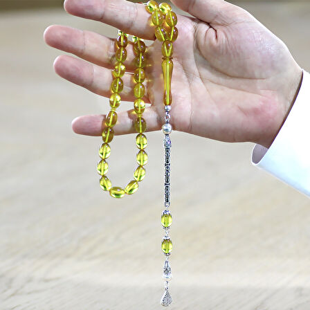 925 Ayar Gümüş Kral Zincir Püsküllü Sülün İmame Beyzi Kesim Sarı Katalin Tesbih