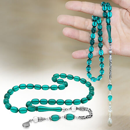 925 Ayar Gümüş Kral Zincir Püsküllü Sülün İmame Beyzi Kesim Turkuaz Katalin Tesbih