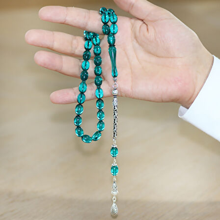 925 Ayar Gümüş Kral Zincir Püsküllü Sülün İmame Beyzi Kesim Turkuaz Katalin Tesbih