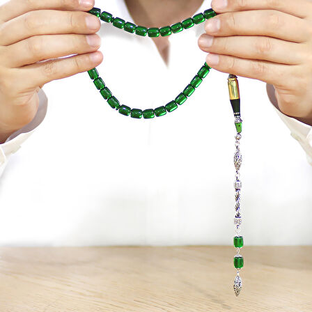 Kararmaz Metal Halat Püsküllü Kurşun Nakkaş İmameli Kapsül Kesim Yeşil Ateş Kehribar Tesbih