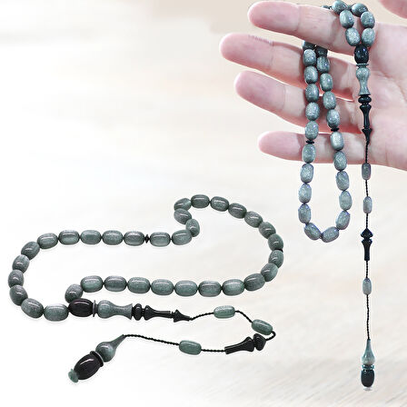 Sistemli Her Bir Tanesi ve İmamesi Usta işçilikli Kapsül Kesim Sedefli Gri Lacivert Katalin Tesbih