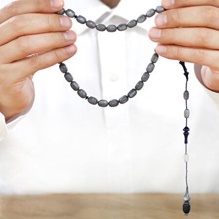 Sistemli Her Bir Tanesi ve İmamesi Usta işçilikli Kapsül Kesim Sedefli Gri Lacivert Katalin Tesbih