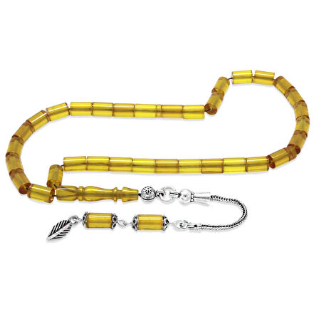 925 Ayar Gümüş Püsküllü Kesme Kesim Bilek Boy Soft Sarı Ateş Kehribar Tesbih