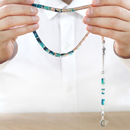 Kararmaz Metal Püsküllü Kesme Kesim Süzme Mavi Beyaz Ateş Kehribar Tesbih