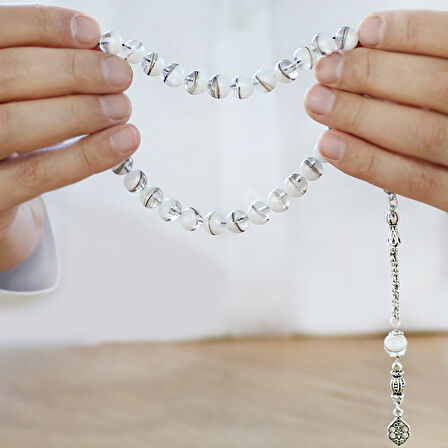 Kararmaz Metal Arnavut Zincir Püsküllü Küre Kesim Sedefli Kişiye Özel Saç Teli İçerir Tesbih