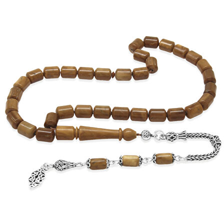 925 Ayar Gümüş Püsküllü Uçlu Kapsül Kesim Kahverengi Kuka Tesbih