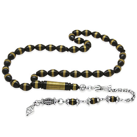 Kararmaz Metal Arnavut Zincir Püsküllü Pirinç Sarmal Arpa Kesim Siyah Kuka Tesbih