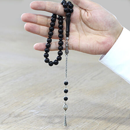 Kararmaz Metal Arnavut Zincir Püsküllü Küre Kesim Abanoz Ağacı Tesbih