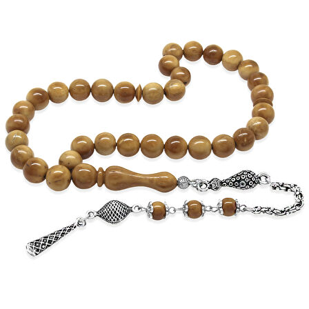 Kararmaz Metal Arnavut Zincir Püsküllü Küre Kesim Açık Kahverengi Cilalı Kuka Tesbih