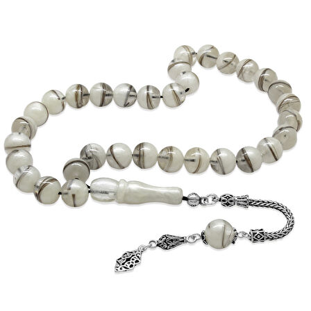 925 Ayar Gümüş Püsküllü Küre Kesim Sedefli Kişiye Özel Saç Teli İçerir Tesbih