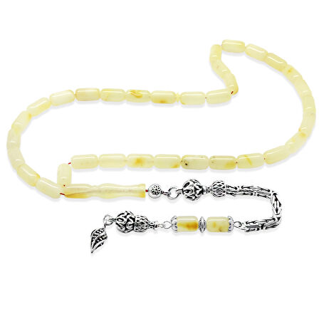 925 Ayar Gümüş Kral Zincir Püsküllü Kapsül Kesim Soft Sarı Beyaz Doğal Damla Kehribar Tesbih