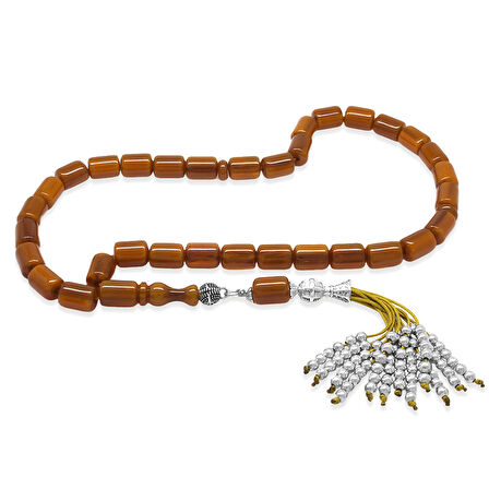 Çubuk Sıkma Kehribar Tesbih - Osmanlı Saray Püsküllü - Bal Rengi - Kapsül Kesim